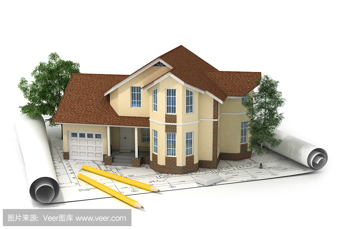 建筑方案与房屋和木材3d